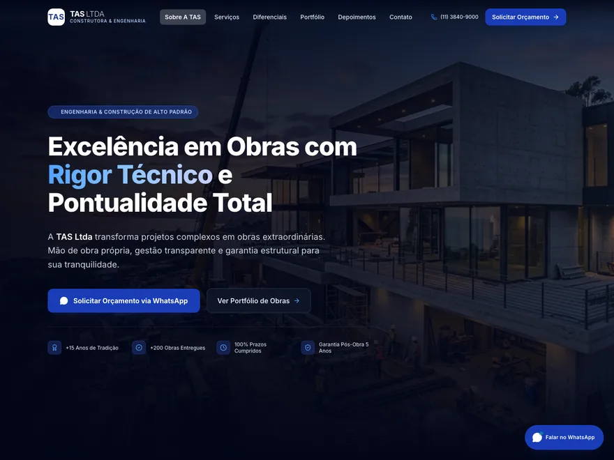 Página do projeto TAS Construtora